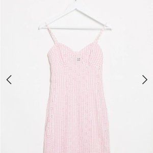 ASOS DESIGN gingham broderie mini dress in pink